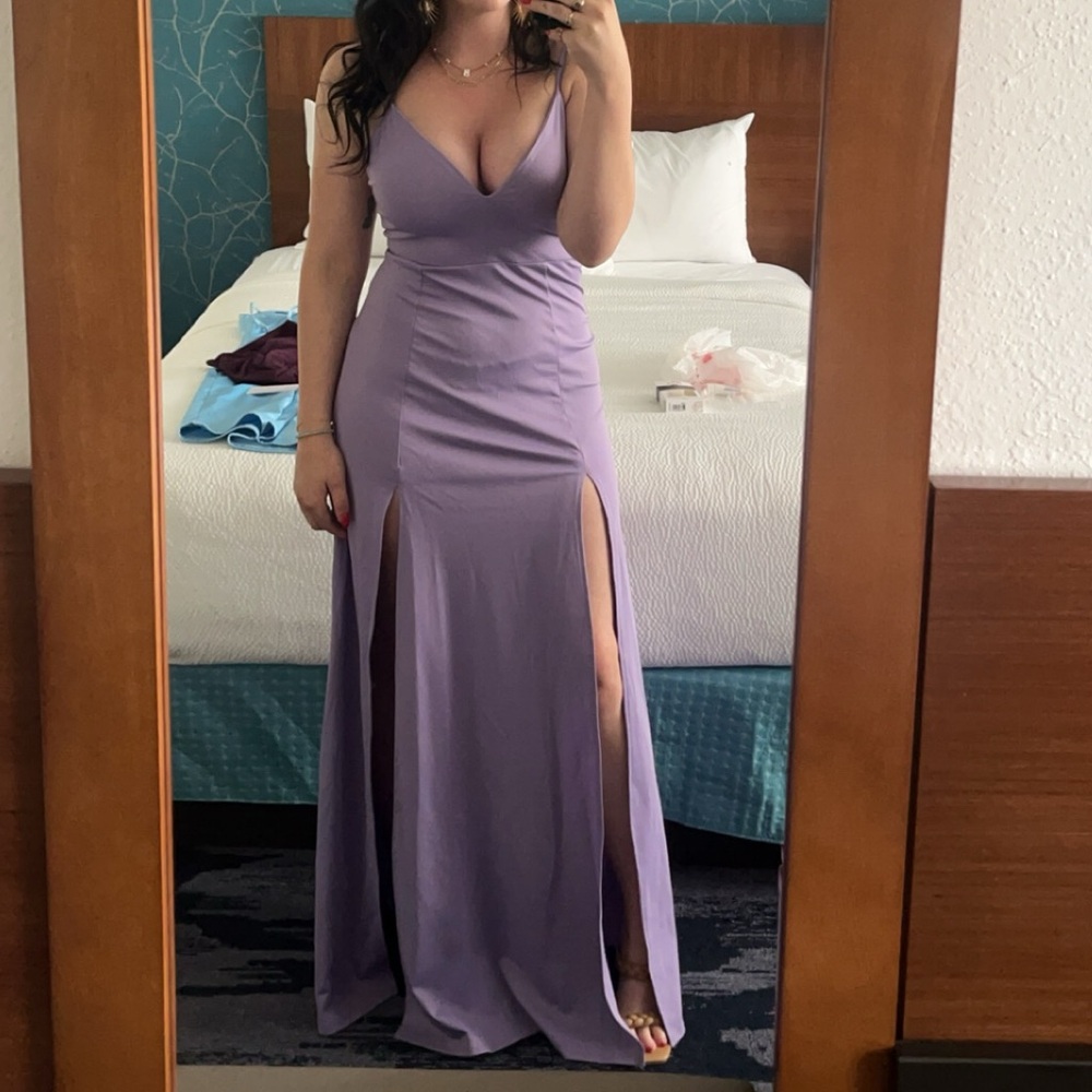 Lilac Maxi Gown with Plunge Neckline